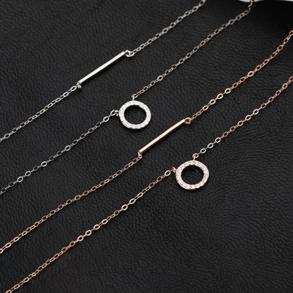 NEW Silver/Rose Gold Simple Zircon Circle Necklace - Picture 4 of 6